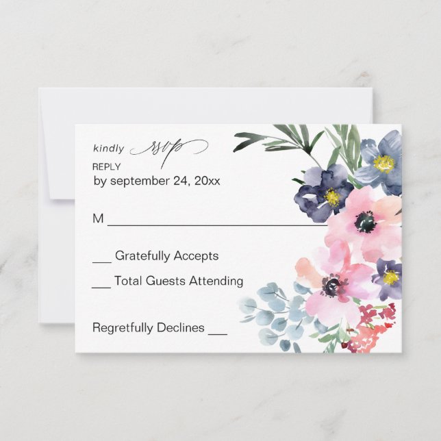 RSVP floral de verano sin comida (Anverso)