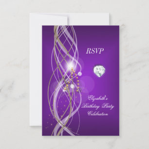 RSVP Floral Diamante Elegante Púrpura Dorado Fiest