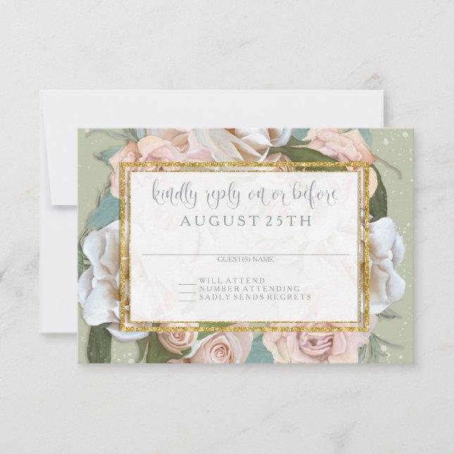 RSVP Floral francesa Wreath Rubor rosa Roses Gold (Anverso)