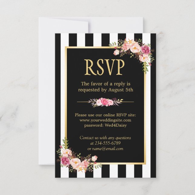RSVP Floral Gold Black and White Strike en línea (Anverso)