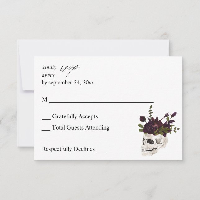 RSVP Floral Morada de Halloween y Calavera sin Com (Anverso)