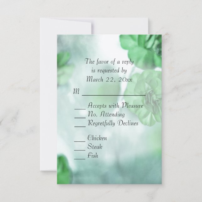 RSVP floral verde con opciones de plato principal (Anverso)