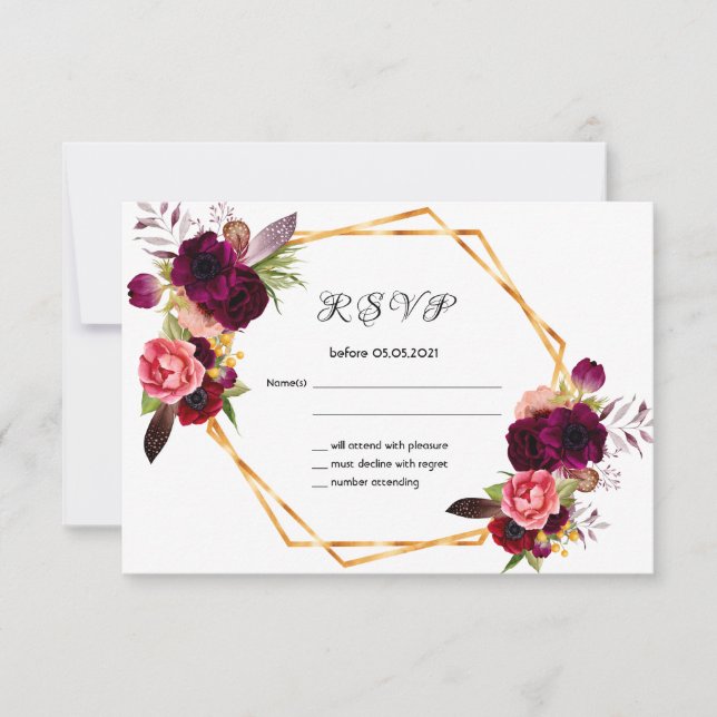RSVP flores de boda rosa burdeos blanco (Anverso)