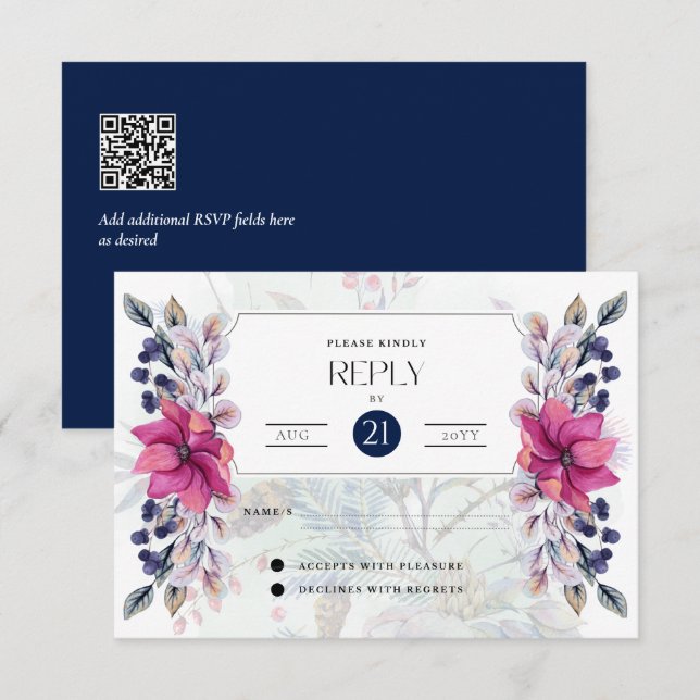 RSVP Fuchsia Marina Rosa Floral Azul Elegante (Anverso / Reverso)