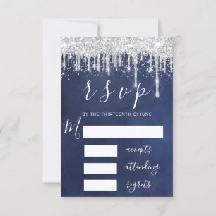 RSVP Gris Plateado con Goteo Boda Naval Brillante