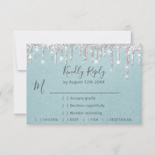 RSVP Gris Plateado con Goteo Evento de Boda Aqua A