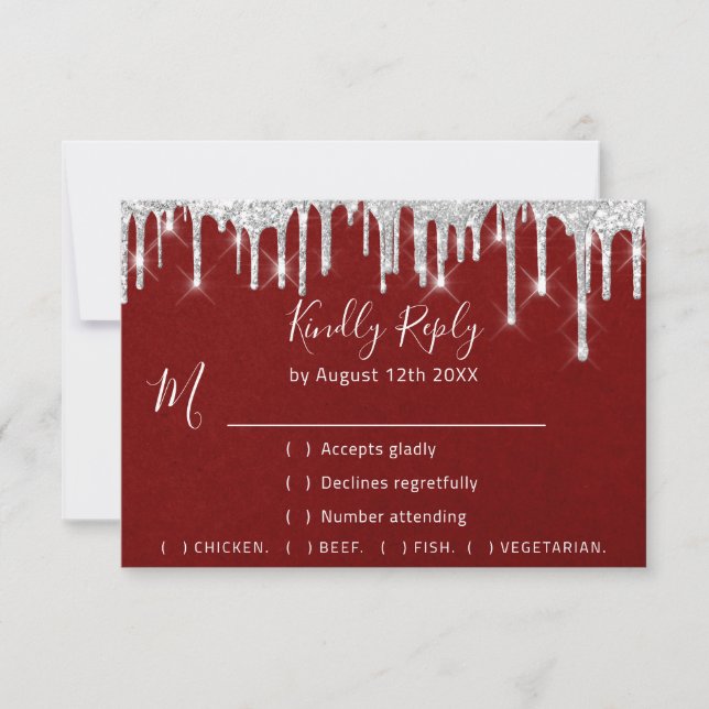 RSVP Gris Plateado con Goteo Evento de Boda Rojo (Anverso)