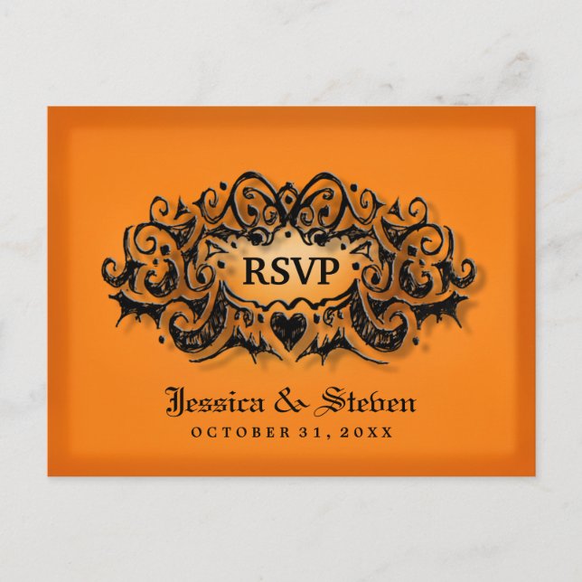 RSVP Halloween Naranja negrita Boda negro postal (Anverso)