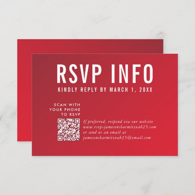 RSVP INFO CARTA moderno código rojo oscuro de burd (Anverso / Reverso)