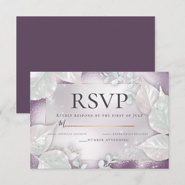 RSVP | Invitación de Pearl Shimmer de la planta de (Anverso / Reverso)