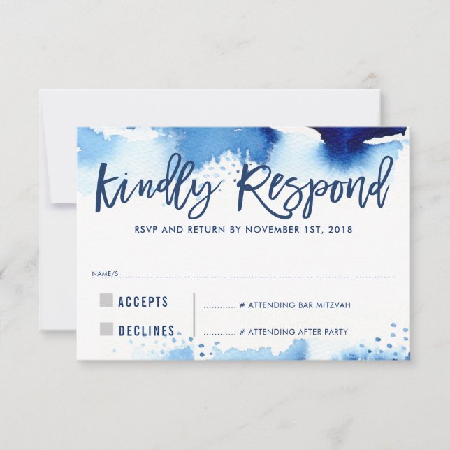 RSVP KINDLY RESPONDE a la moderna acuarela azul os (Anverso)