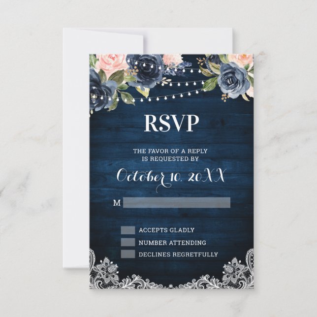 RSVP Luces de Cuerda Rústicas con Flores de Rubor  (Anverso)