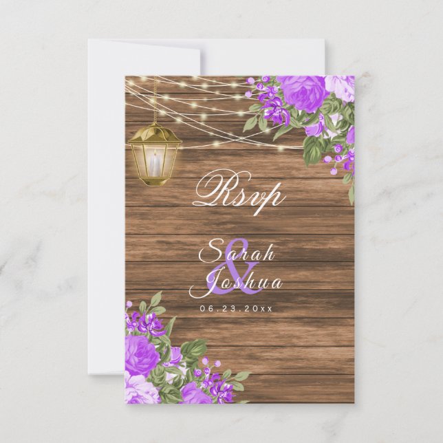 RSVP - Madera, farolillos y flor púrpura (Anverso)
