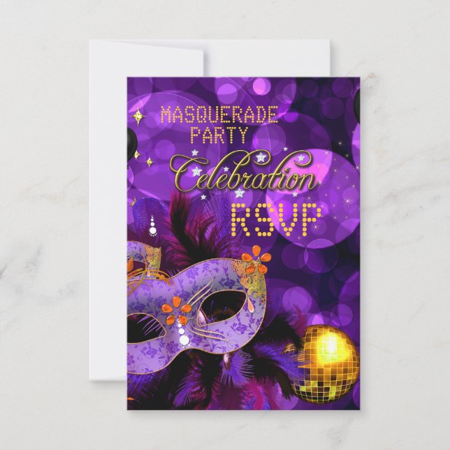 RSVP MASCARADA Fiesta de Baile Morado Dorado (Anverso)