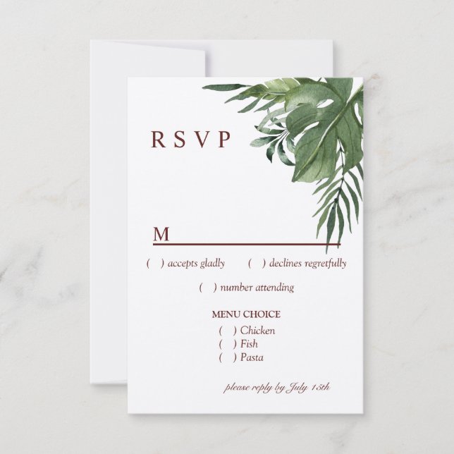 RSVP Menú Hojas de Palma Tropicales Exóticas Lujos (Anverso)