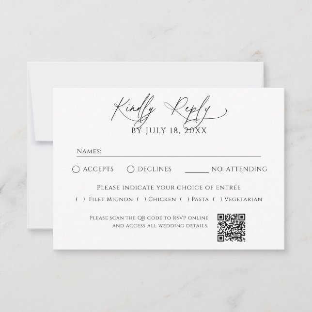 RSVP minimalista tradicional con código QR (Anverso)