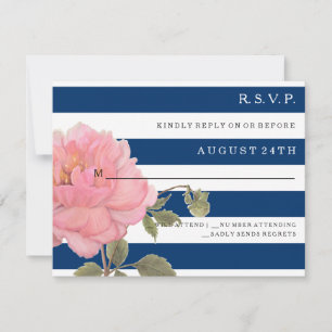 RSVP ModERN Naval Rayas azules Pink Peony Flower
