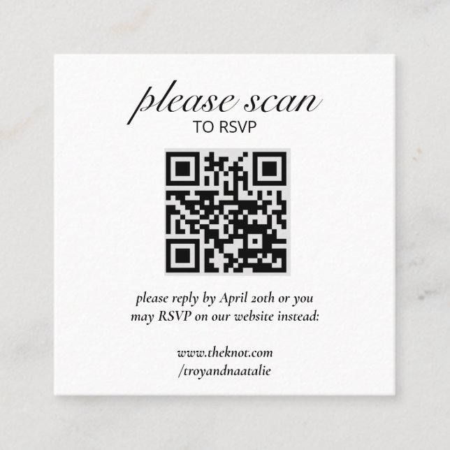 RSVP moderna con tarjeta de gabinete de código QR (Anverso)