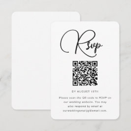 RSVP moderna de boda blanca y negra con código QR