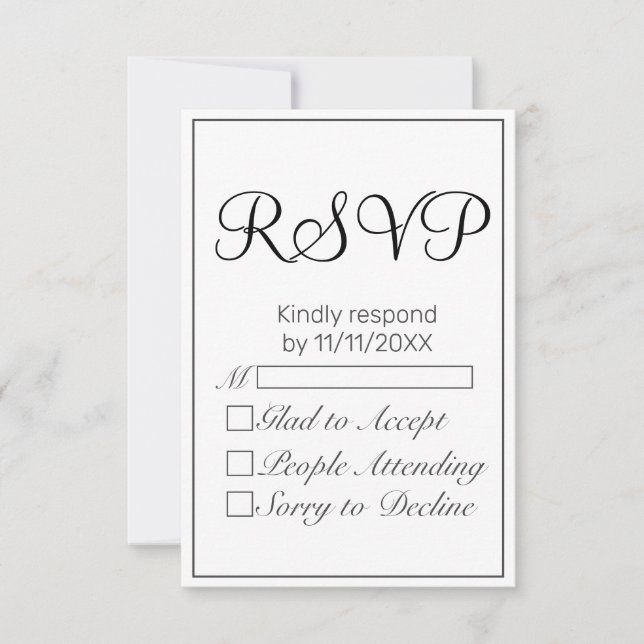 RSVP moderna Minimalista de blanco negro (Anverso)