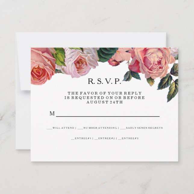 RSVP MODERNO Elegantes Rayas Anchas con Rosas Vint (Anverso)