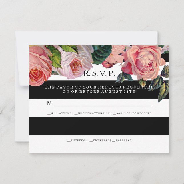 RSVP MODERNO Elegantes rayas anchas con rosas vint (Anverso)