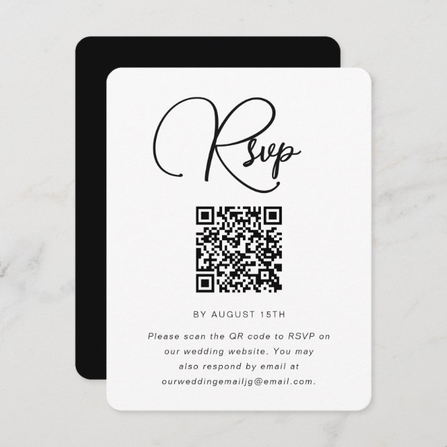 RSVP negrita de matrimonio blanco y negro con códi (Anverso / Reverso)
