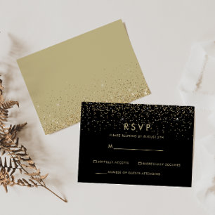 RSVP Negro Elegante Brillo Dorado