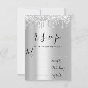 RSVP Negro Gris Plateado Goteo Boda