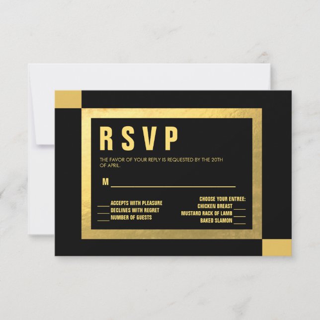 RSVP negro + Relieve metalizado dorado | BODAS (Anverso)