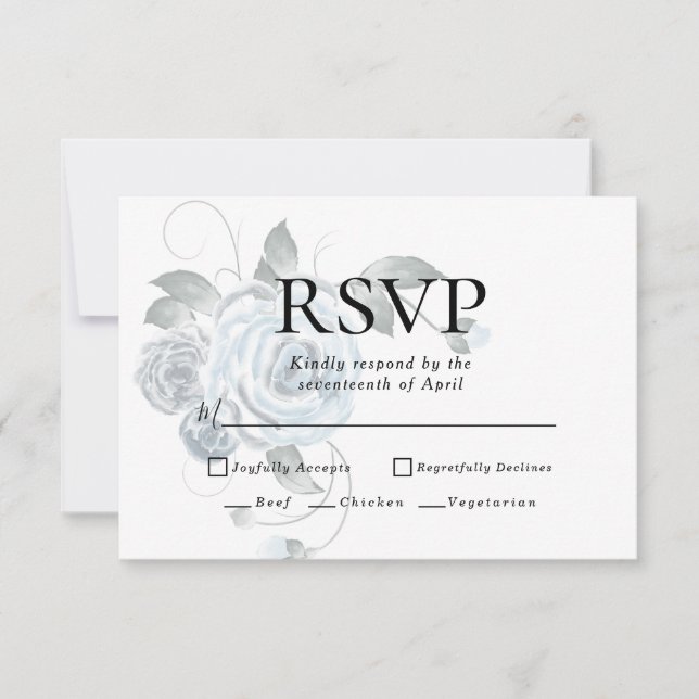 RSVP | Opciones de Menú Floral Acuarela Polvo Azul (Anverso)