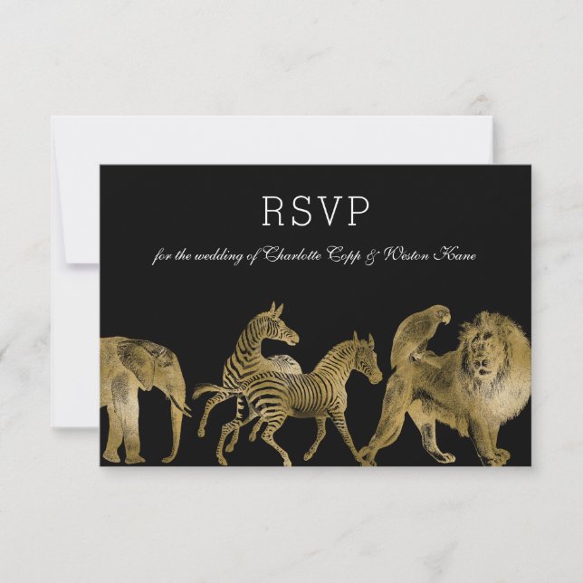 RSVP Oro Boda de Zoológico de Animales Africanos (Anverso)