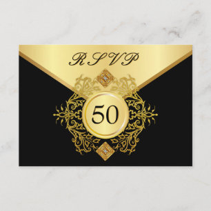 RSVP Oro formal Negro 50 Aniversario de cumpleaños
