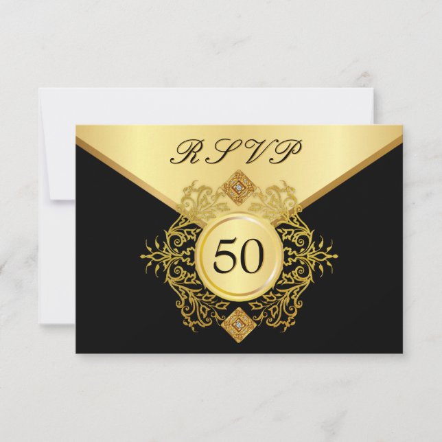 RSVP Oro formal Negro 50 Aniversario de cumpleaños (Anverso)