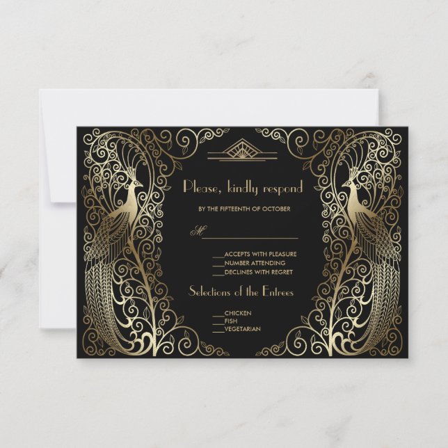 RSVP para boda de la tercera edad Glam Gold Art De (Anverso)