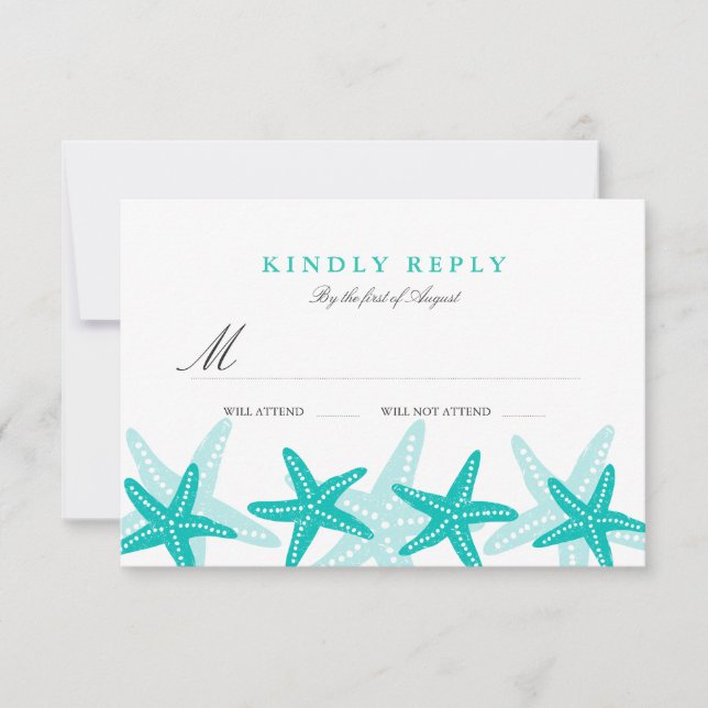 RSVP para boda de playa con estrella de mar turque (Anverso)