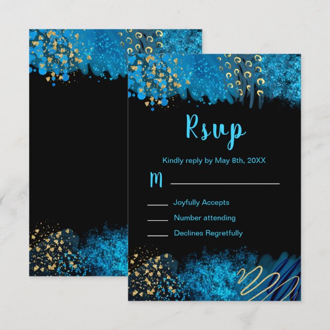 RSVP para fiesta de cumpleaños Sweet 16 con tinta  (Anverso / Reverso)