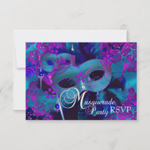 RSVP para fiesta de disfraz floral púrpura y azul