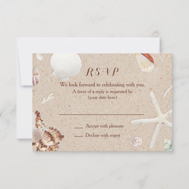 RSVP para la boda de conchas y estrellas de mar en (Anverso)