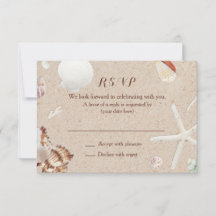 RSVP para la boda de conchas y estrellas de mar en