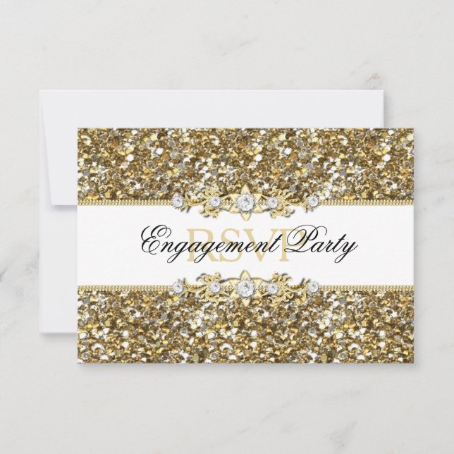 RSVP para la fiesta de compromiso con brillo dorad (Anverso)