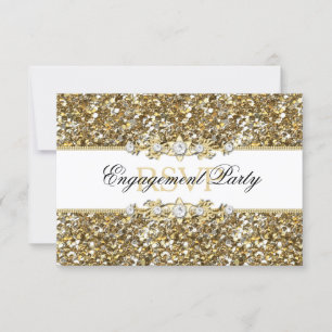 RSVP para la fiesta de compromiso con brillo dorad