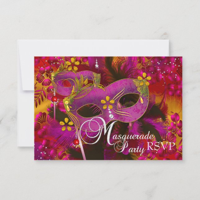 RSVP para la fiesta de disfraz floral de oro rosa (Anverso)