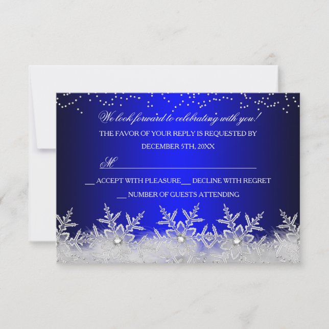 RSVP para la fiesta de Navidad en azul de copo de  (Anverso)