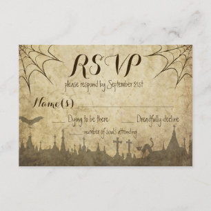 RSVP para una boda de Halloween con tela y el