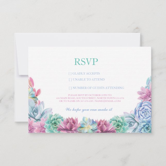 RSVP Pastel Boda Rustic Sucultores Tarjetas Floral (Anverso)