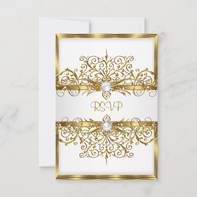 RSVP Pearls White Gold Elegant Partido de Cumpleañ (Anverso)