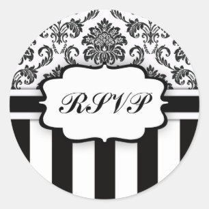 RSVP - Pegatina de banda de Damask en blanco y neg