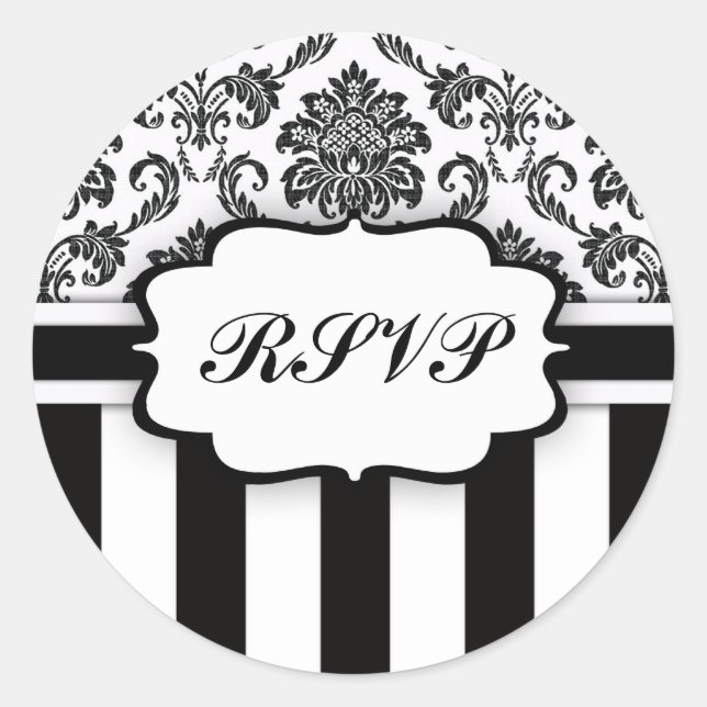 RSVP - Pegatina de banda de Damask en blanco y neg (Anverso)