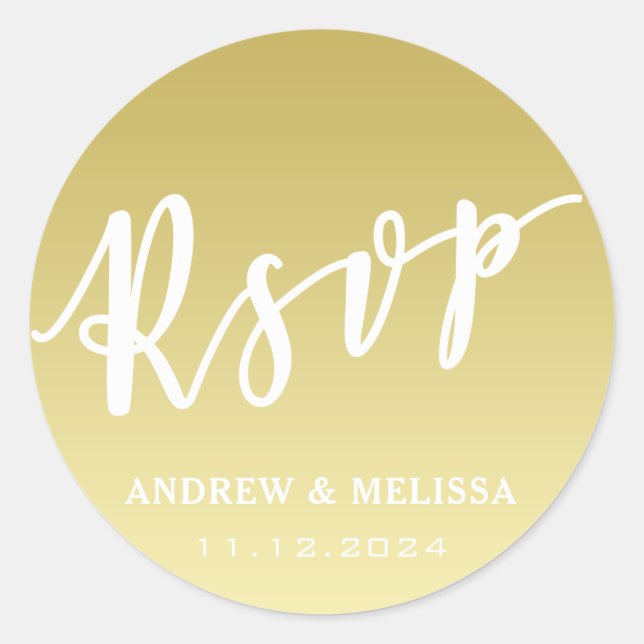 RSVP | Pegatina del Boda de Faux Gold con guión de (Anverso)
